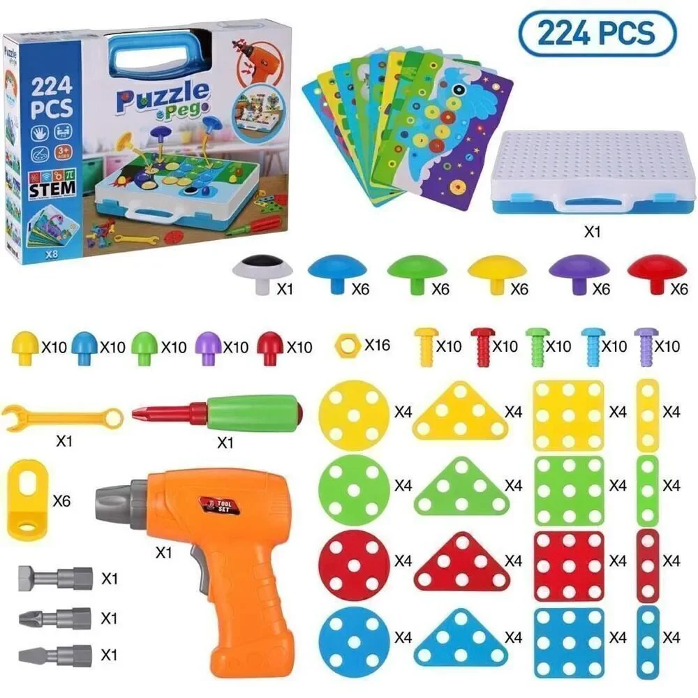 Drill Set Building Blocks 224 Pieces Mosaic Drill Set for Kids STEM Learning New